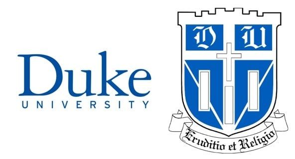 The duke university logo is next to the duke university crest