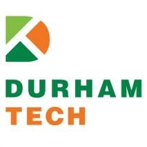 The durham tech logo is green and orange and says durham tech.