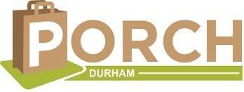 A logo for porch durham with a bag on it