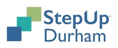The logo for step up durham is blue and green