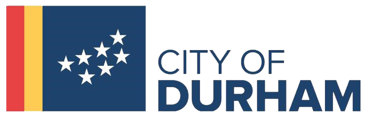 The city of durham logo has a flag with stars on it.