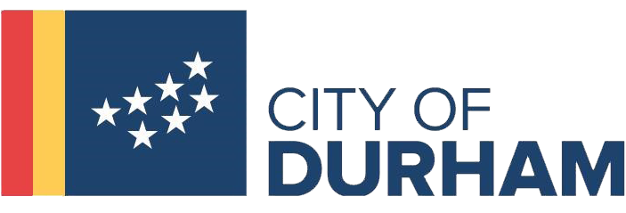 The city of durham logo has a flag with stars on it.