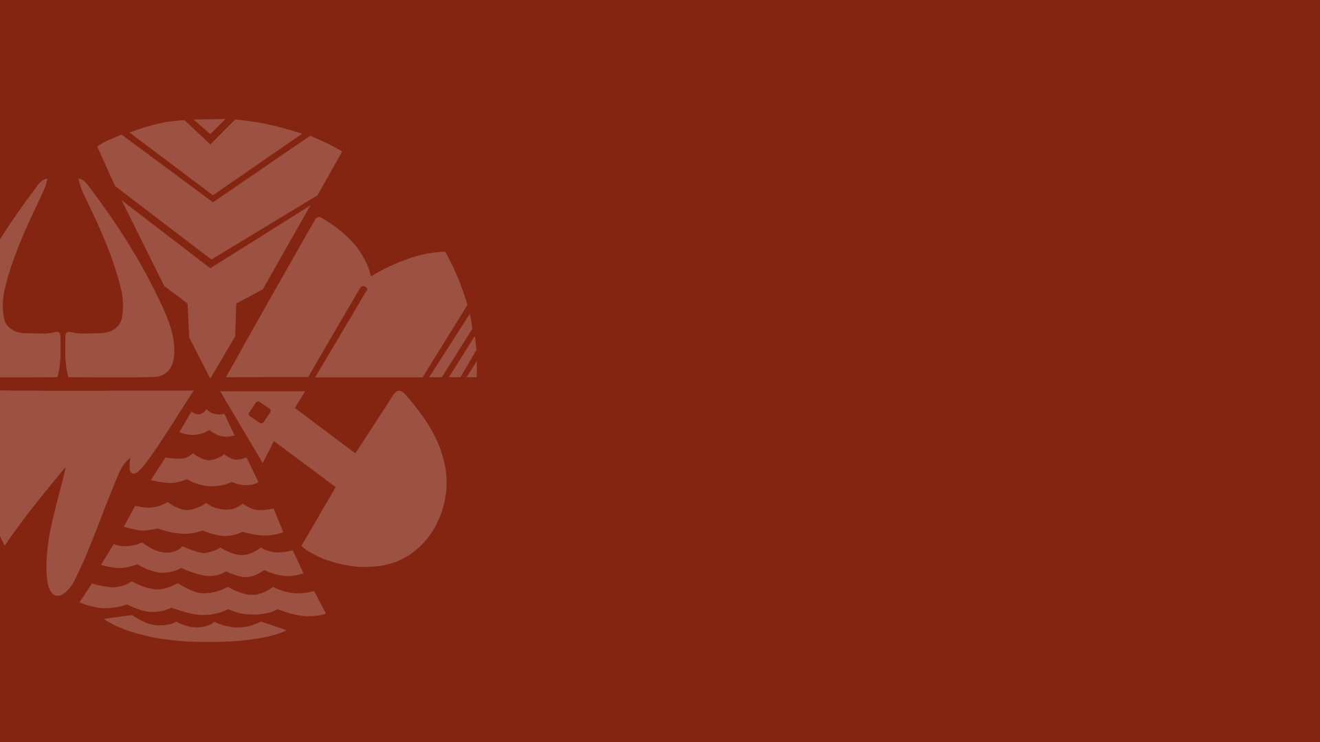 A red background with a bird and mountains in a circle.