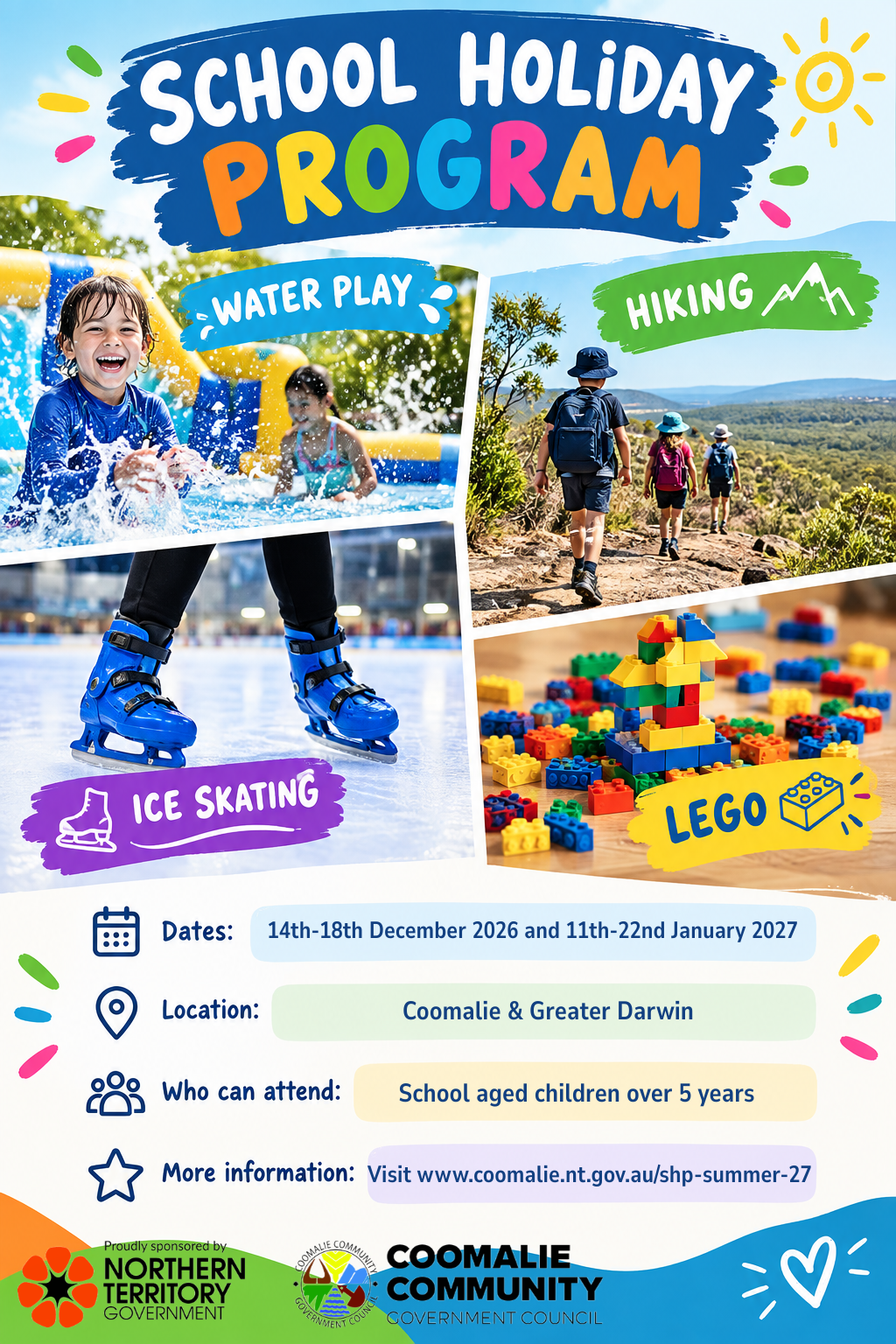 A poster for a school holiday program for january 13 to january 24