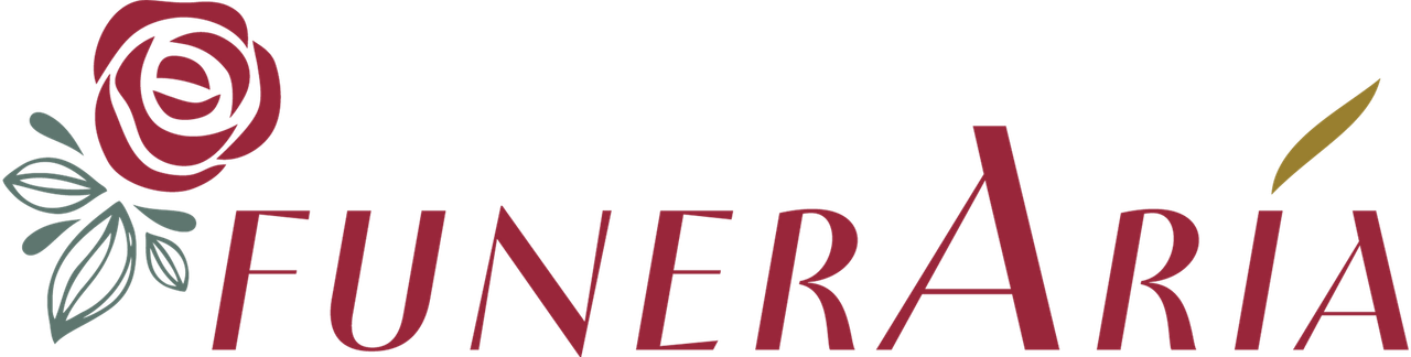 FUNERARIA logo with red rose icon and gray leaf accents on a white background