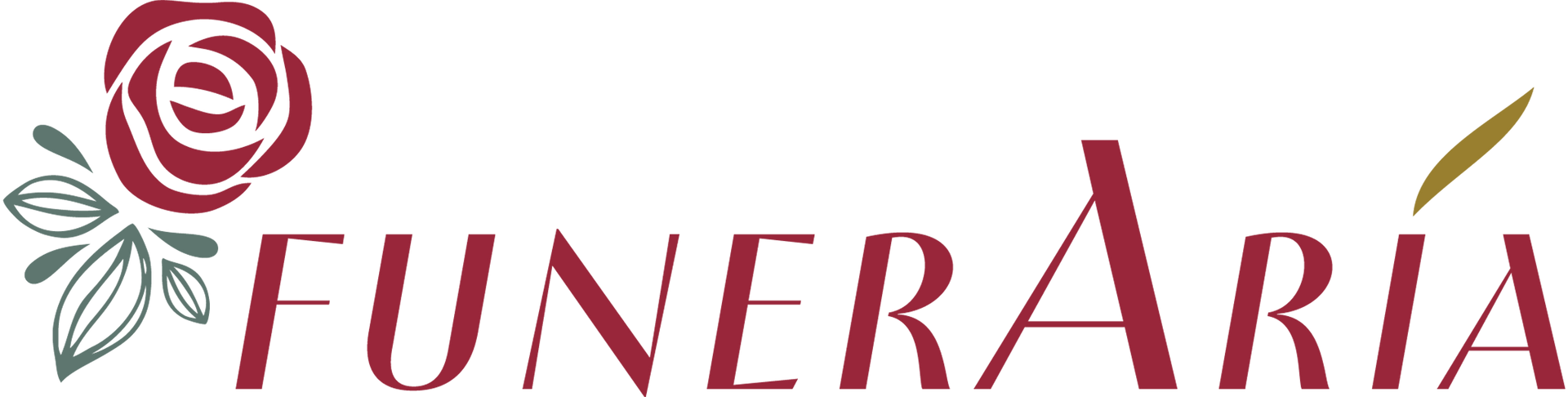 FUNERARIA logo with red rose icon and gray leaf accents on a white background