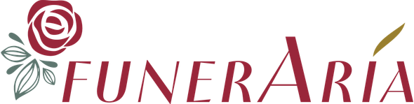 FUNERARIA logo with red rose icon and gray leaf accents on a white background