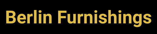 Berlin Furnishings in gold font on a black background.