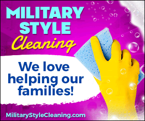 An ad for military style cleaning shows a hand holding a sponge