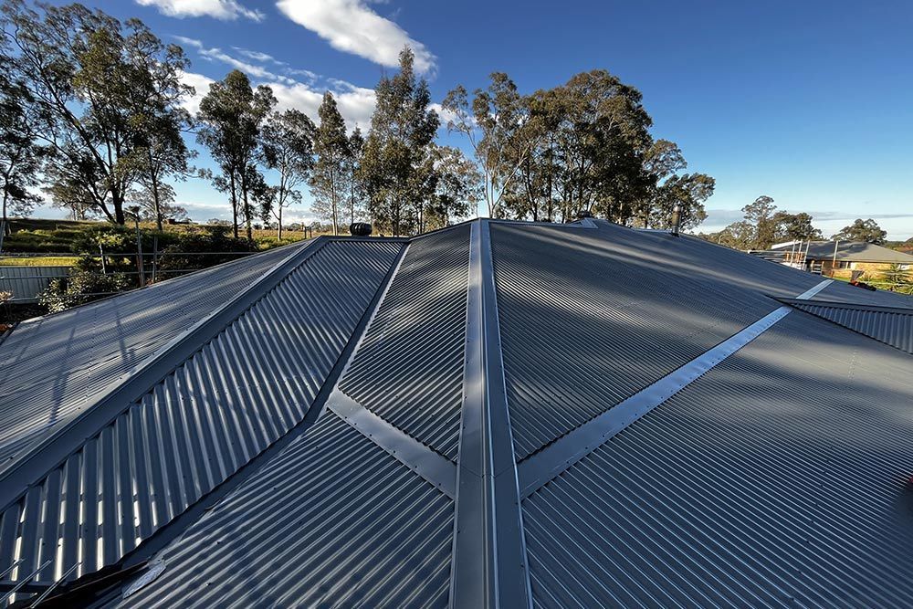 A Close Up of a Metal Roof With Trees in the Background