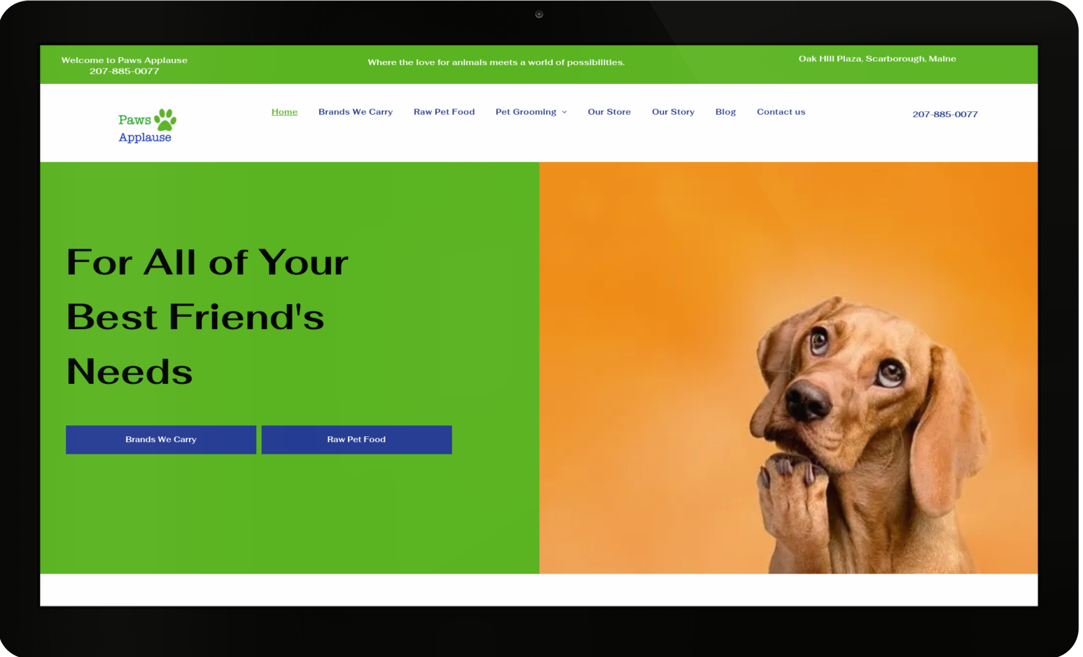 A tablet screen shows a website for all of your best friend 's needs.