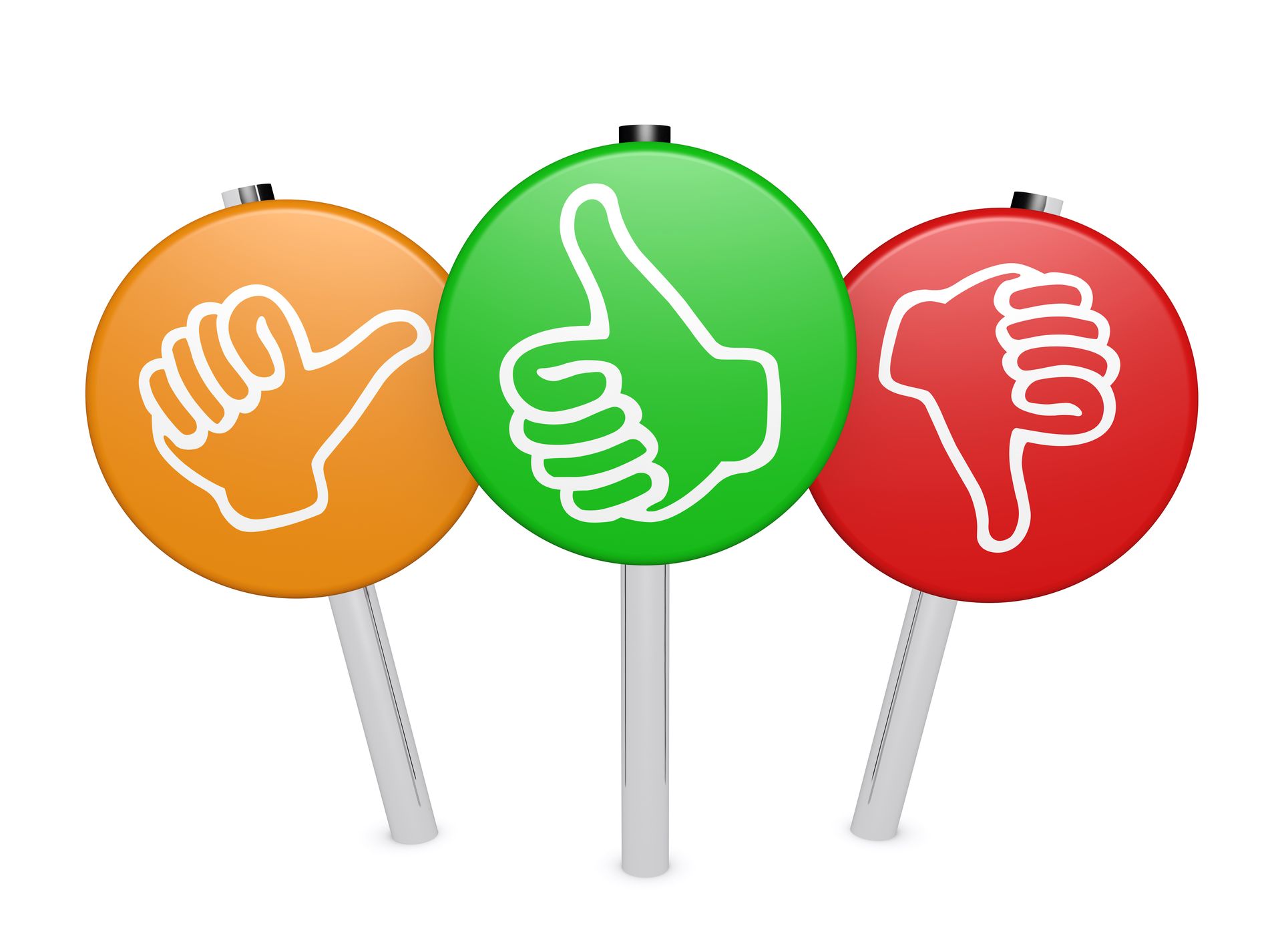 Three circles with thumbs up and down signs on them