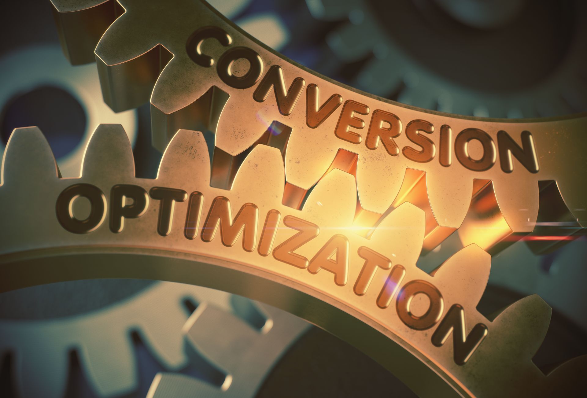 A close up of a gear with the words conversion optimization written on it