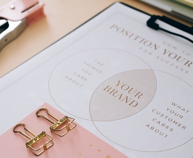 A clipboard with the words position your brand on it