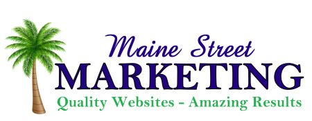 The maine street marketing logo has a palm tree on it