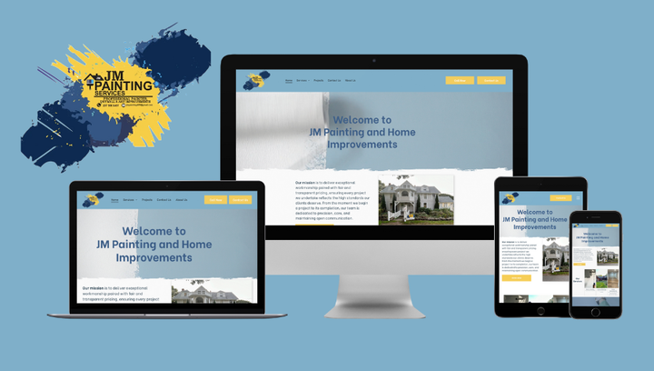 A computer , laptop , tablet and phone are displaying a website.