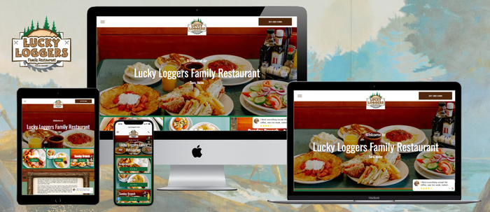 Website design on multiple devices: laptop, desktop, tablet, and phone.