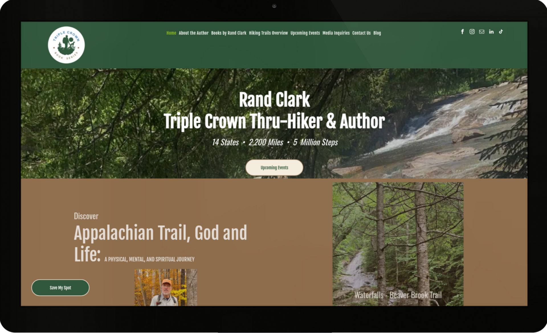 Website for Rand Clark, Triple Crown thru-hiker and author, featuring 