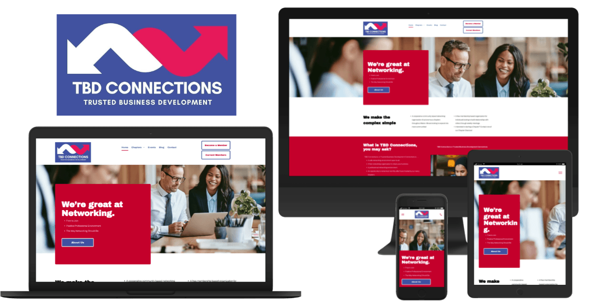 A tbd connections website is displayed on a laptop , tablet , and phone.