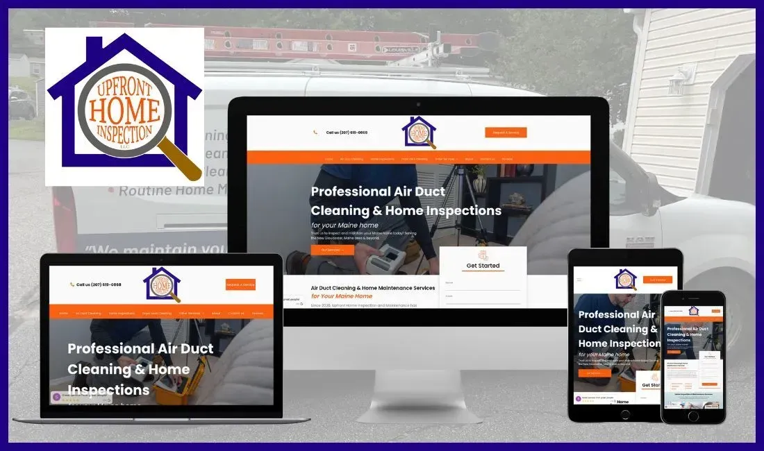 Responsive home renovation website shown on desktop, laptop, tablet, and phone screens