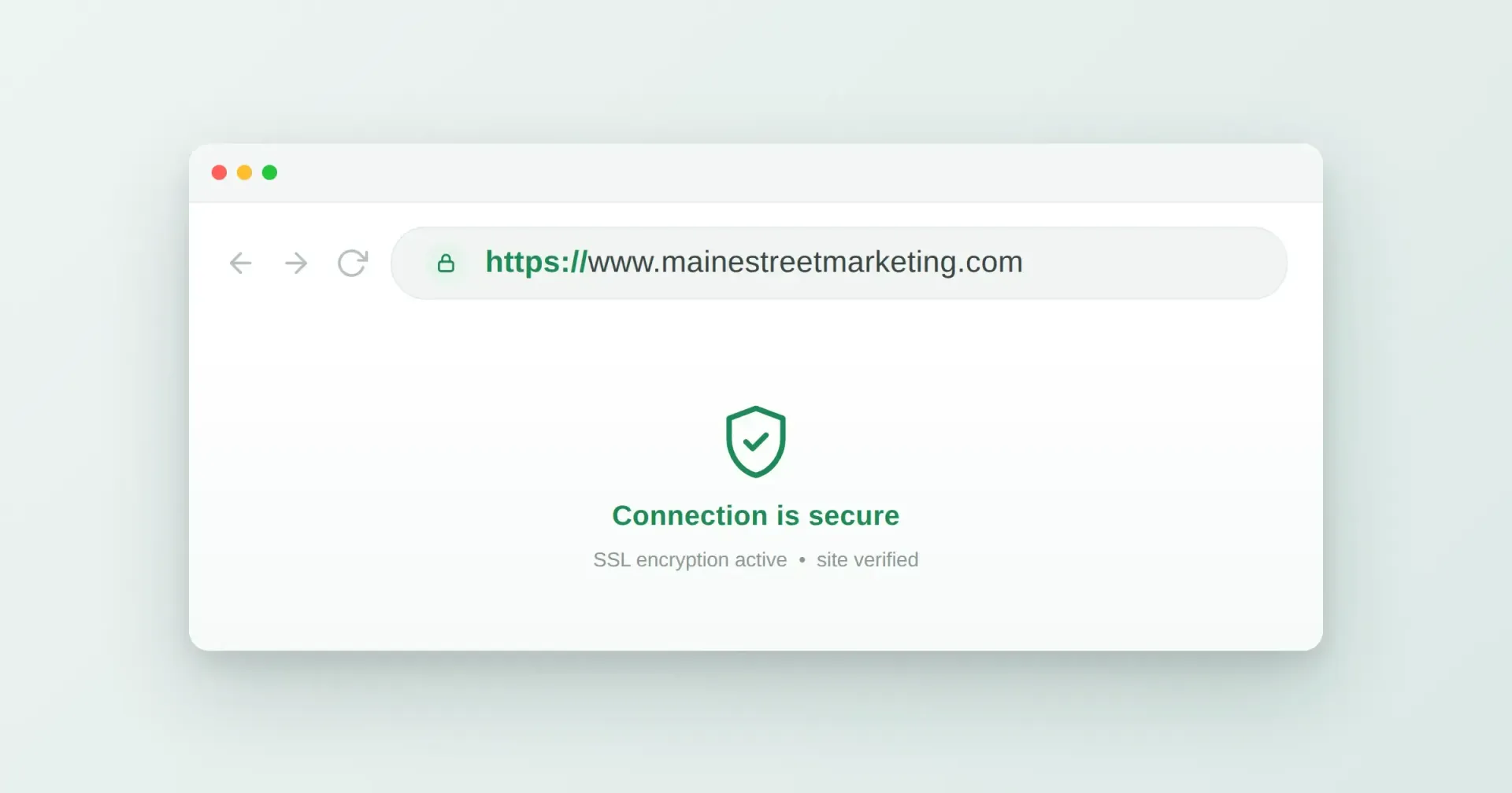 Web browser window showing a secure site with a green shield icon and a URL in the address bar