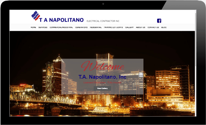 A laptop screen shows a website for t.a. napolitano inc.