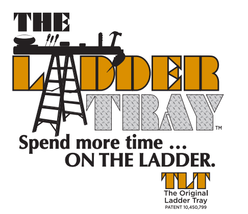 A logo for the ladder tray that says spend more time on the ladder