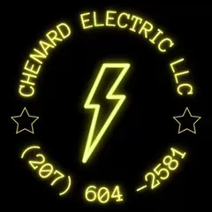 Neon logo: Chenard Electric LLC with a lightning bolt, stars, and phone number (207) 604-2581.