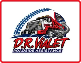 D.R. Valet Roadside Assistance logo with red tow truck and blue arc
