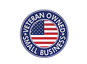 Circle badge with US flag:
