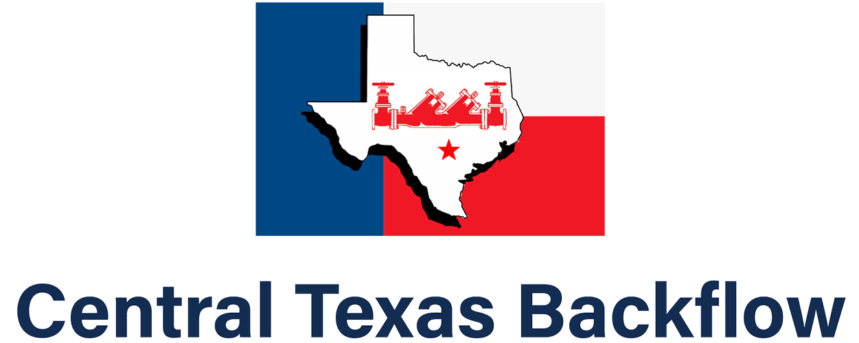 Logo for Central Texas Backflow with Texas outline and flag colors.