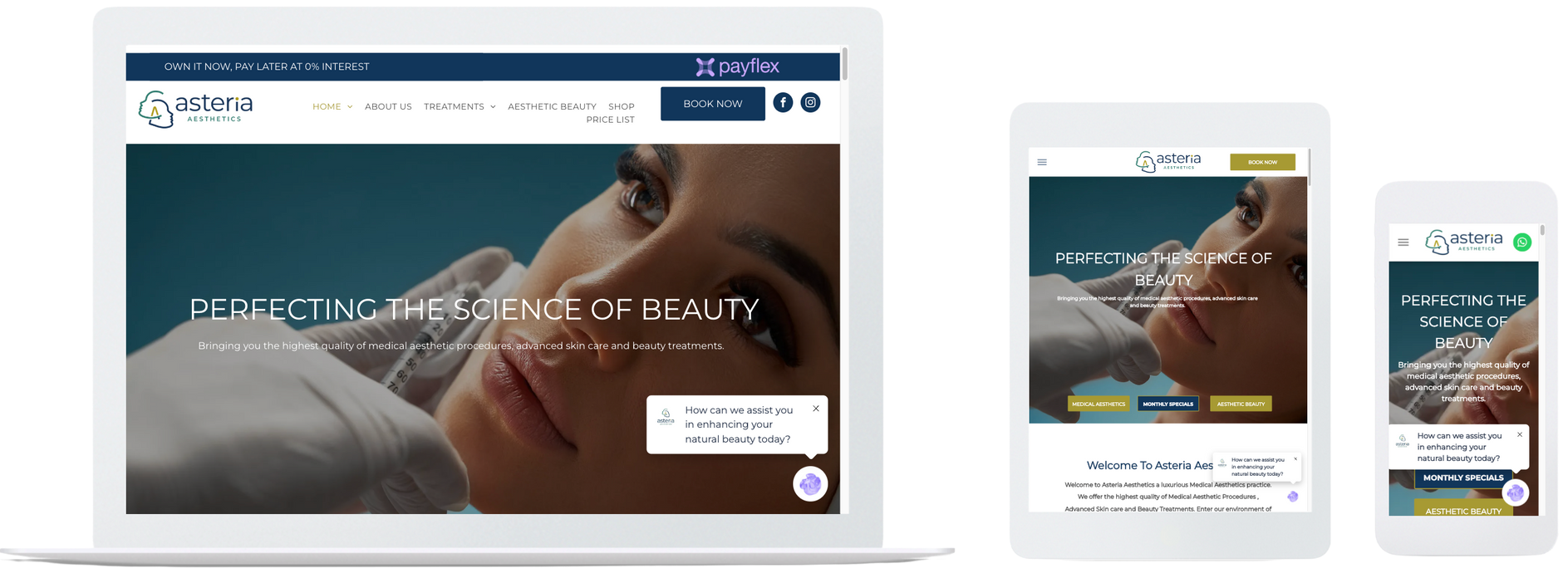 A mockup showing a website's landing page design across desktop, tablet, and mobile device screens.