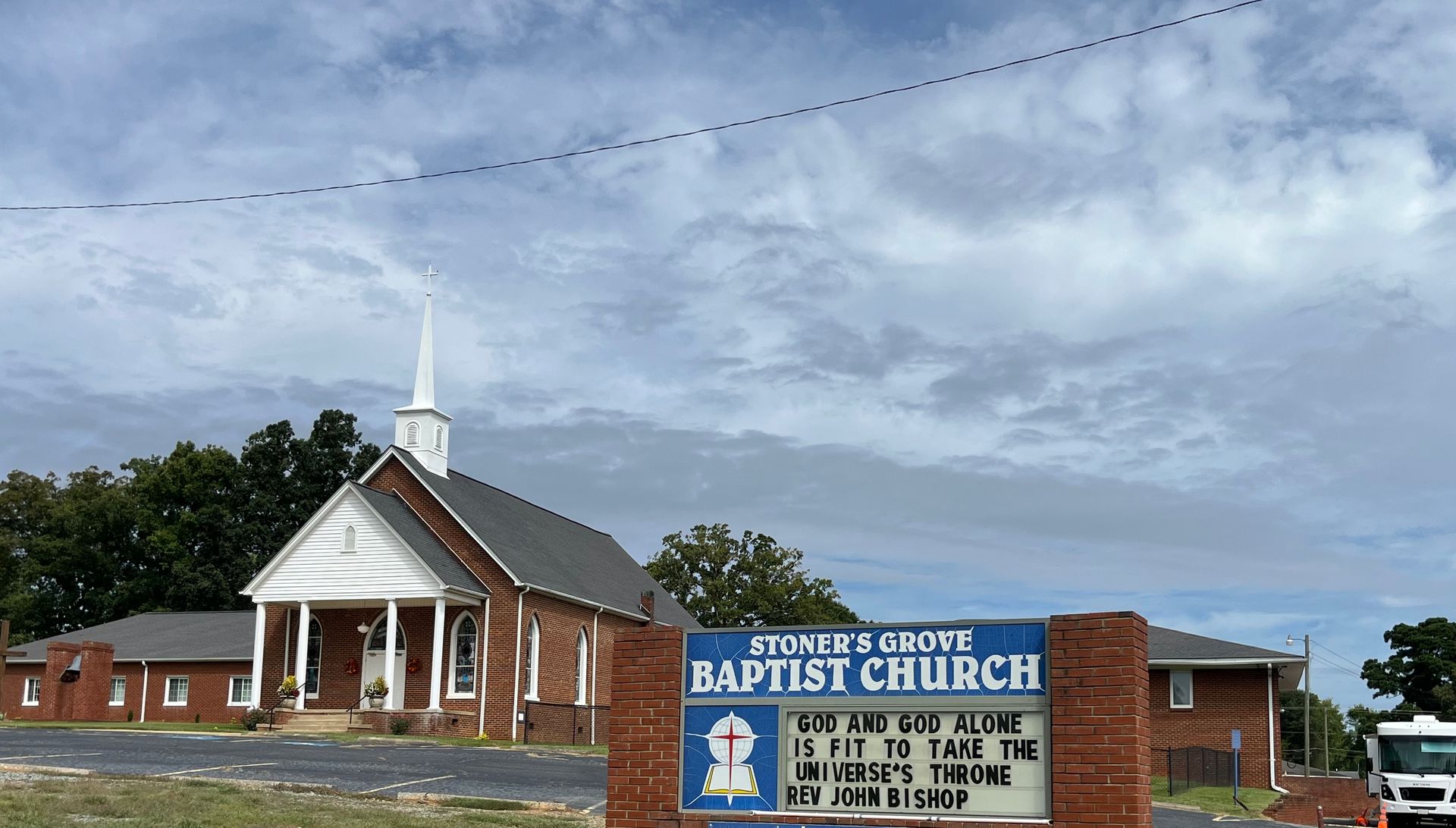 Front view of exterior of Stoner's Grove Baptist Church