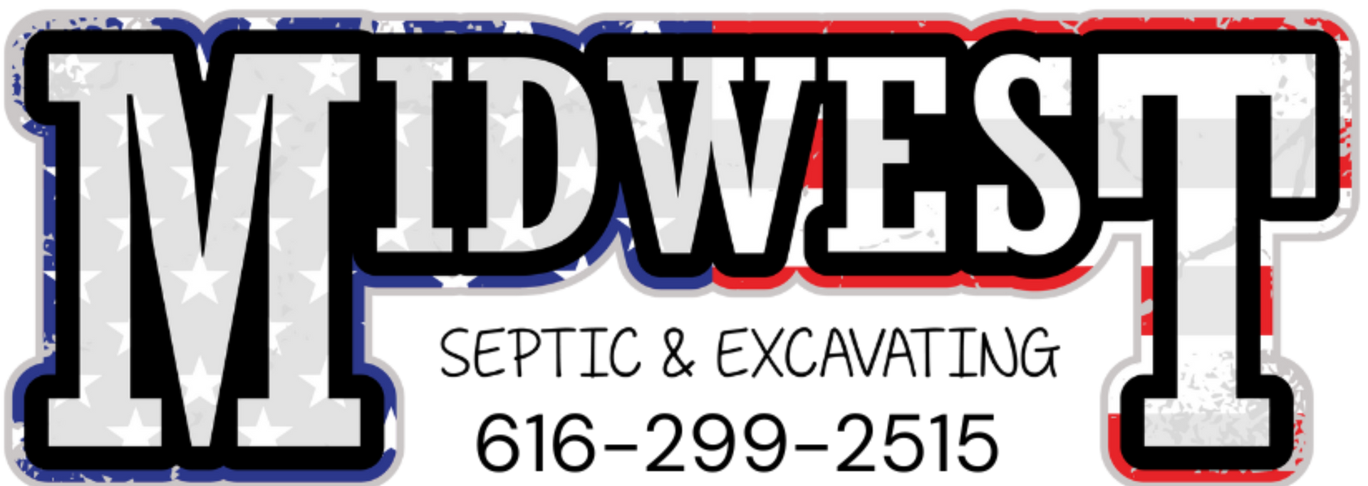 MIDWEST Septic & Excavating logo with phone number 616-299-2515 in black, white, and red