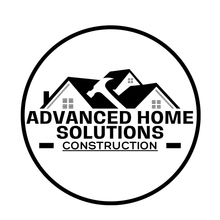 Black-and-white circular logo for Advanced Home Solutions Construction with house roof icons