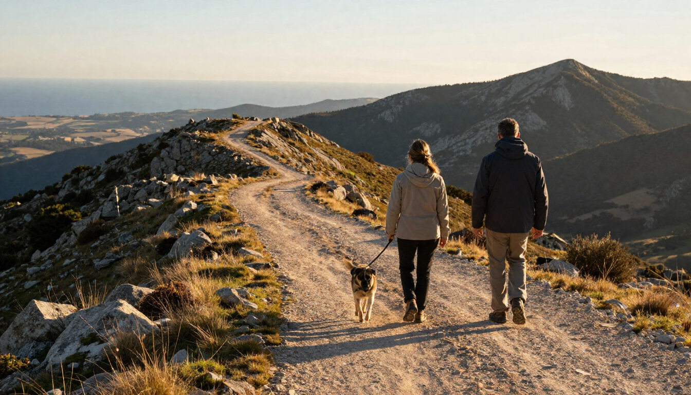 Promenade panoramique avec un chien et son propriétaire en Corse