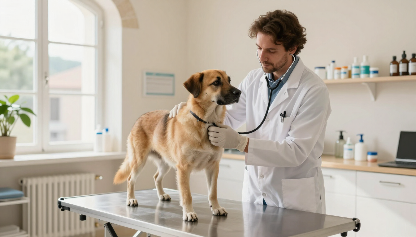 Vétérinaire examinant un chien à Cauro