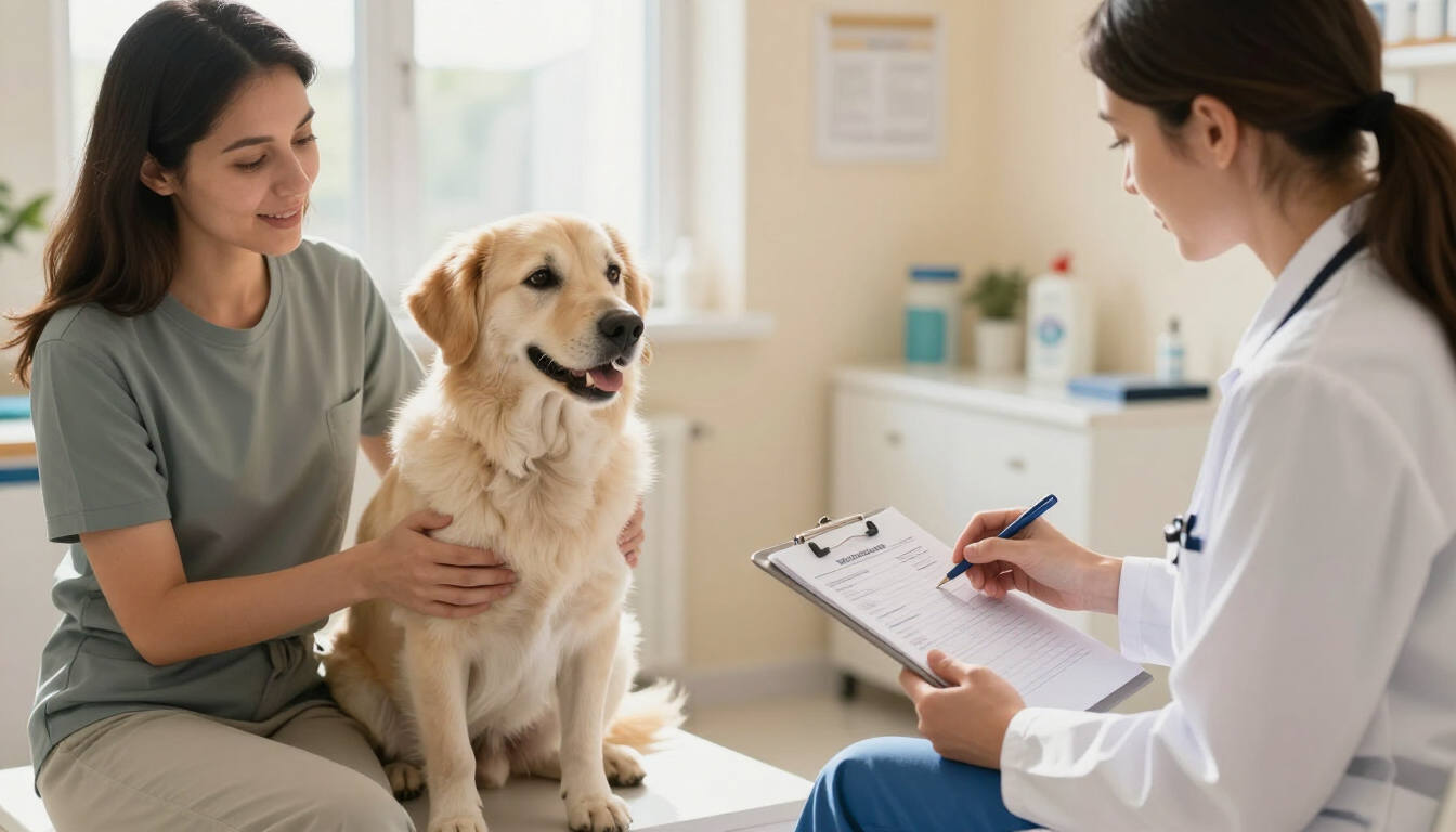 Chien et propriétaire dans un espace de prévention vétérinaire