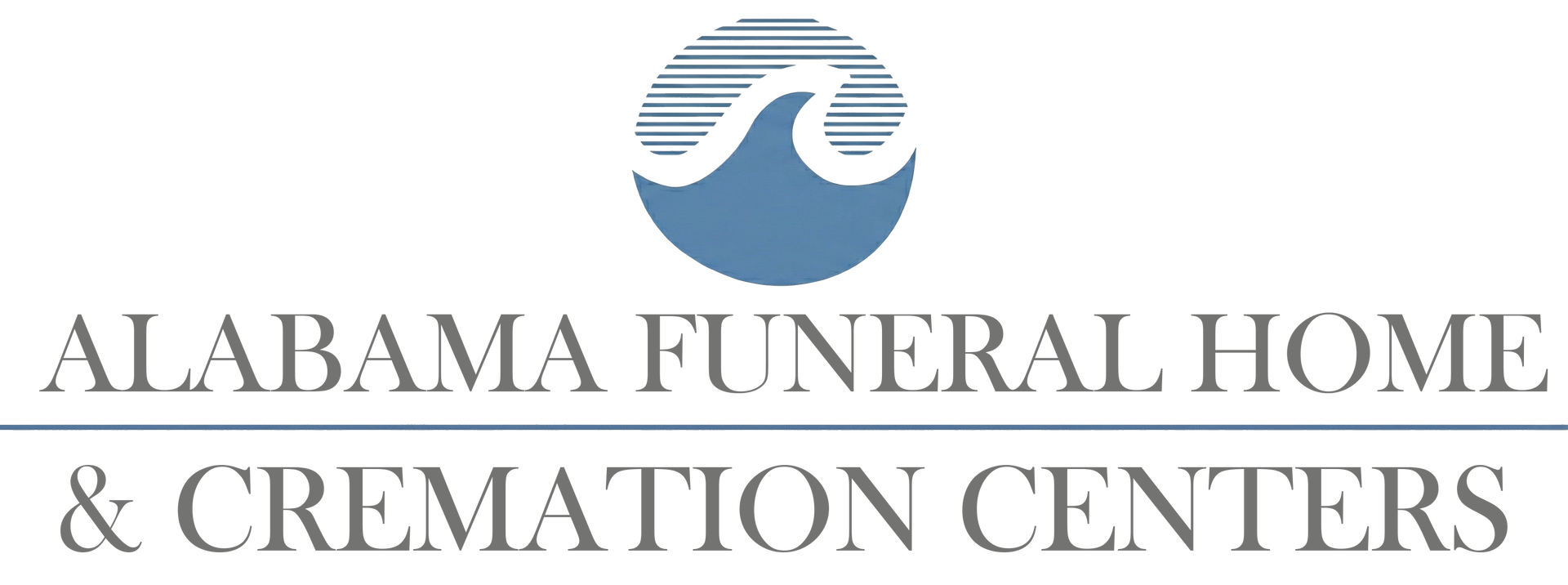 Logo for Alabama Funeral Home & Cremation Centers: blue wave emblem over text.