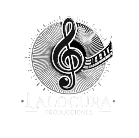 Logotipo: Clave de sol con notas musicales, rodeada de líneas radiales, y el texto