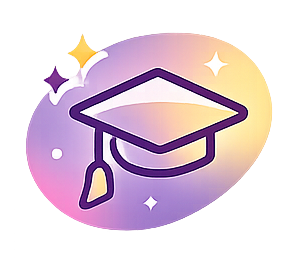 Un icono de birrete de graduación morado con borla, sobre un fondo suave, redondeado