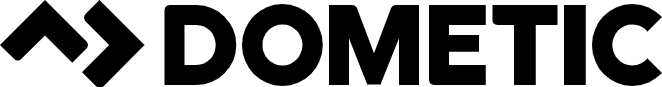 A black and white logo for dometic with a diamond in the middle