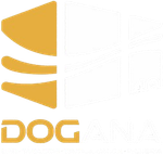 Un logo giallo con la parola cane su uno sfondo bianco.