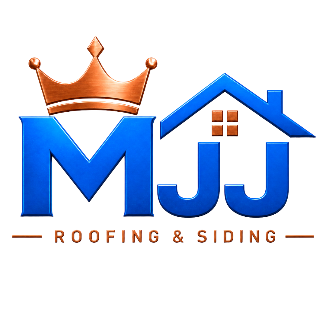 MJJ Roofing and Siding blue and gold logo