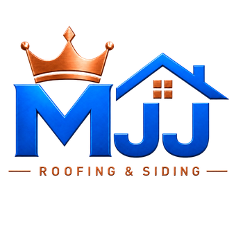 MJJ Roofing and Siding blue and gold logo