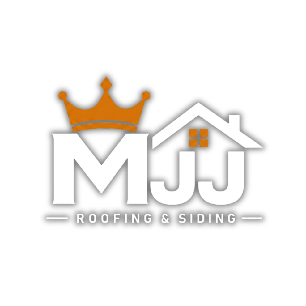 Blue MJJ Roofing & Siding logo with orange crown and house roof icon