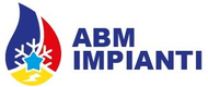 Logo con un disegno a forma di fiamma blu, rossa e gialla, un fiocco di neve e la scritta "ABM IMPIANTI" in blu.