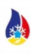 Logo con fiamma blu, bianca e rossa, fiocchi di neve e stella; base gialla.