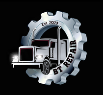 BT Repair logo with silver gear, semi truck, and &ldquo;Est. 2023&rdquo; text on black background