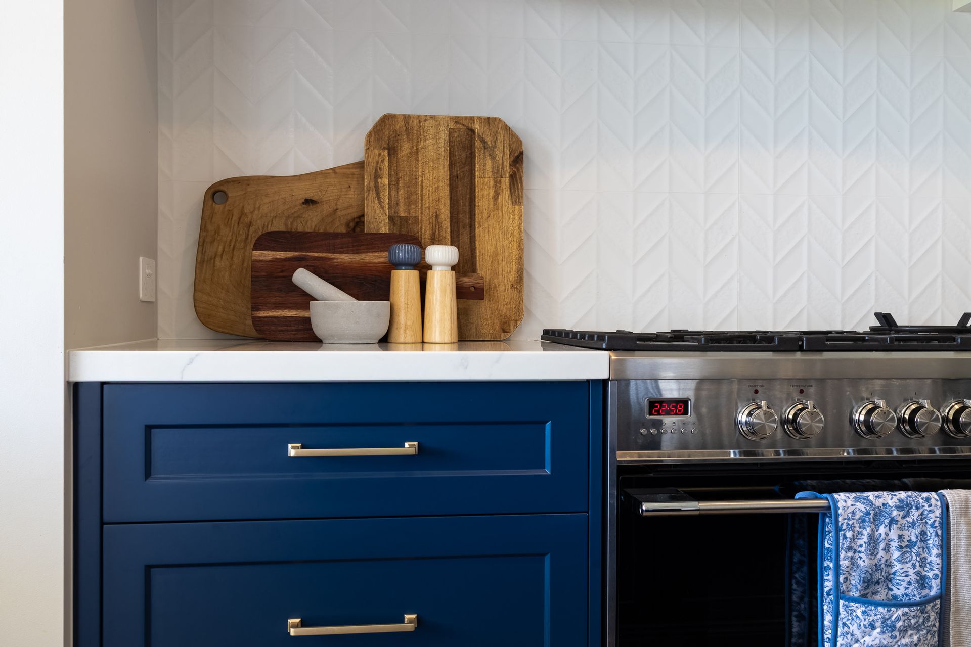 Blue Kitchen Cabinets — Truline Cabinets In Tuchekoi, QLD